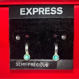 Express Semi Precious Turquoise Stone Silver Earring Set, Surgical Steel